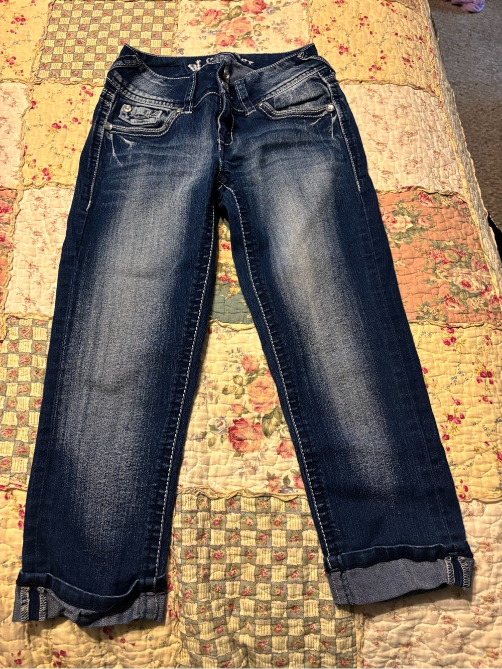 Wallflower Dark Blue Boyfriend  Cropped Jeans with Faded Detail